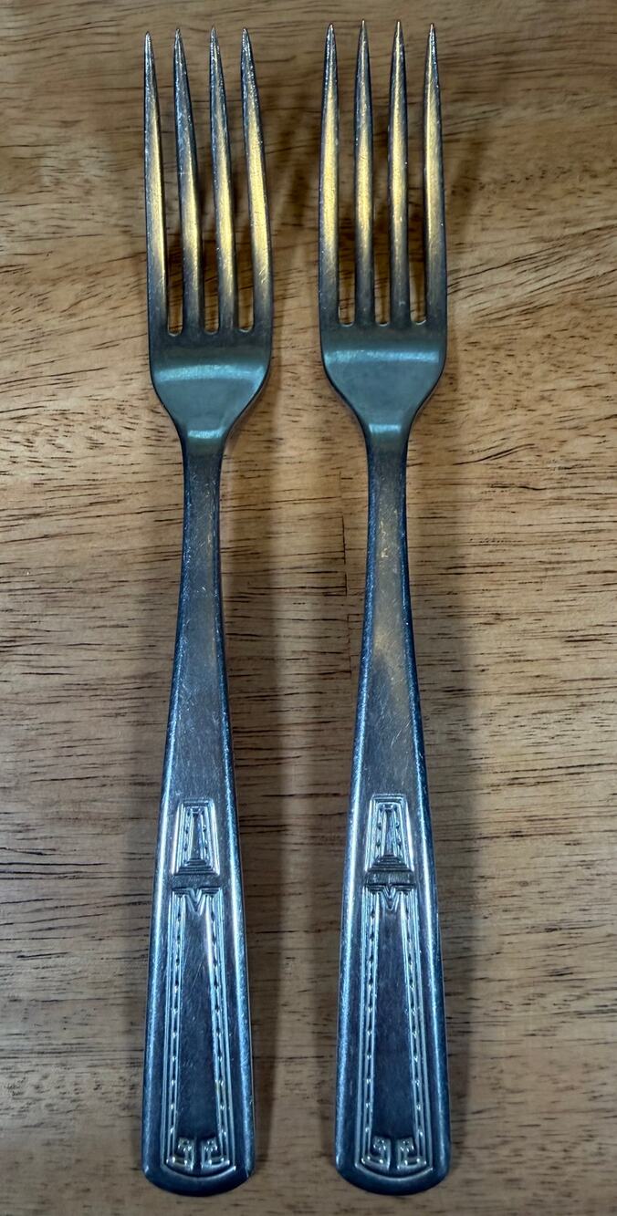Vintage Imperial IMI2 Greek Key Stainless Dinner Forks Set of 2 USA